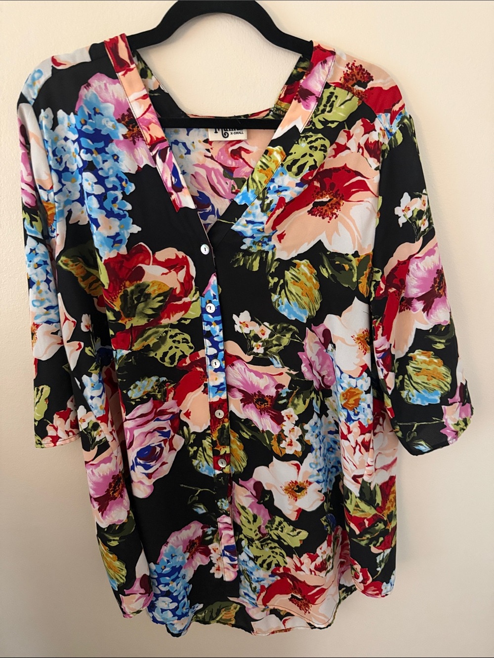 Show Me Your Mumu Downtown Tunic XS Black Floral Button Front Blouse